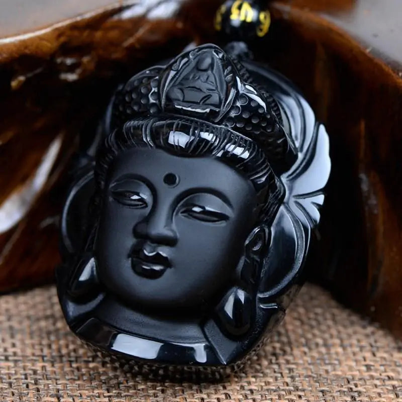 Black Obsidian Buddah Pendant Necklace