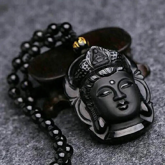 Black Obsidian Buddah Pendant Necklace